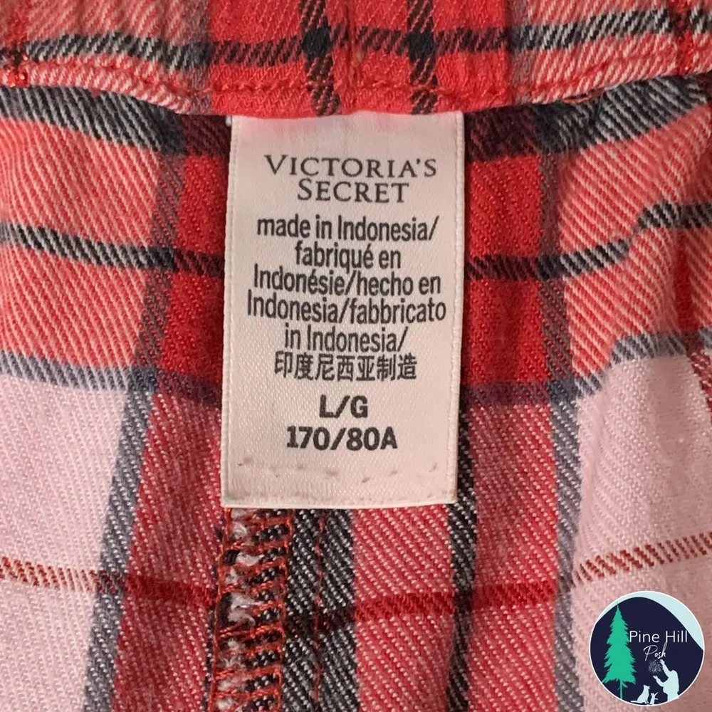 SOLD Victorias Secret Pajama Pants Large Flannel Red Black Plaid Wide Leg EUC - Picture 5 of 10
